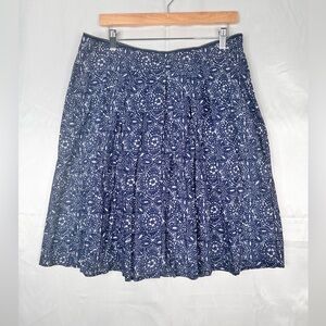 Elegant Navy Patterned Skater Skirt 100%‎ Cotton Size 12